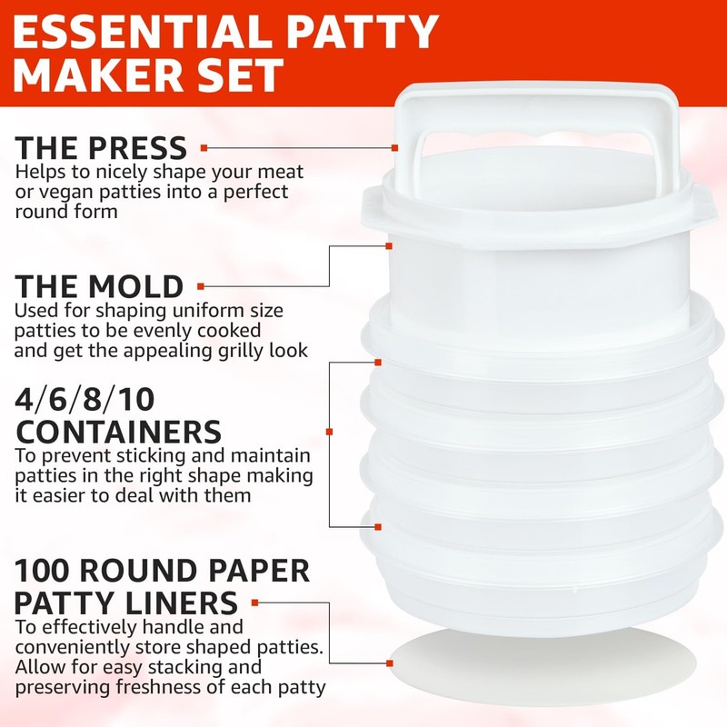 4-in-1 Hamburger Press Patty Maker, Burger Mold & Storage Containers - BBQ Tool gallery