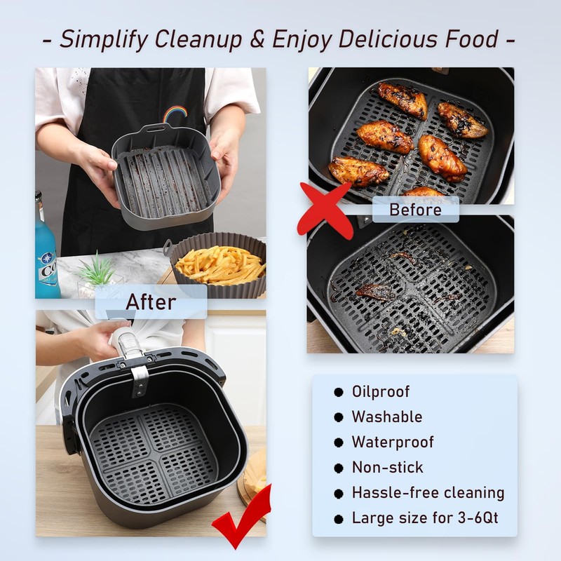Foopama Air Fryer Silicone Liners, Pot 2 Pcs 7.5inch-2PCS, Silicone-Square gallery