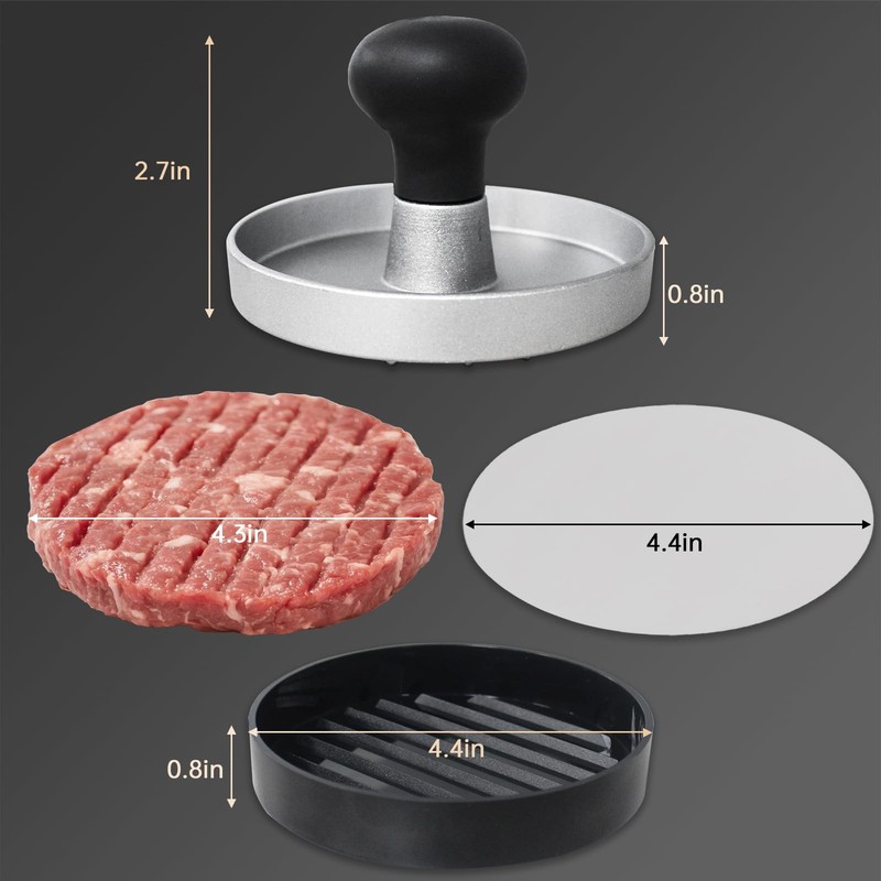 Stainless Steel Hamburger Burger Press Patty Mold Wood Handle 100 Papers BBQ gallery