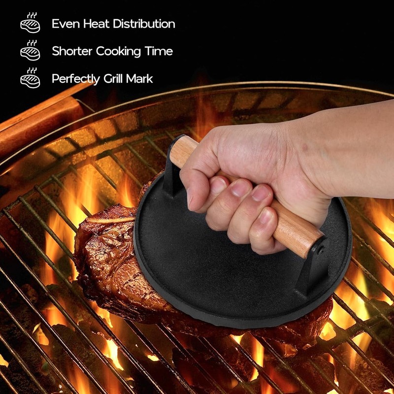2 Pack Cast Iron Burger Press Smash Set Rectangle Round Griddle Bacon Tool gallery