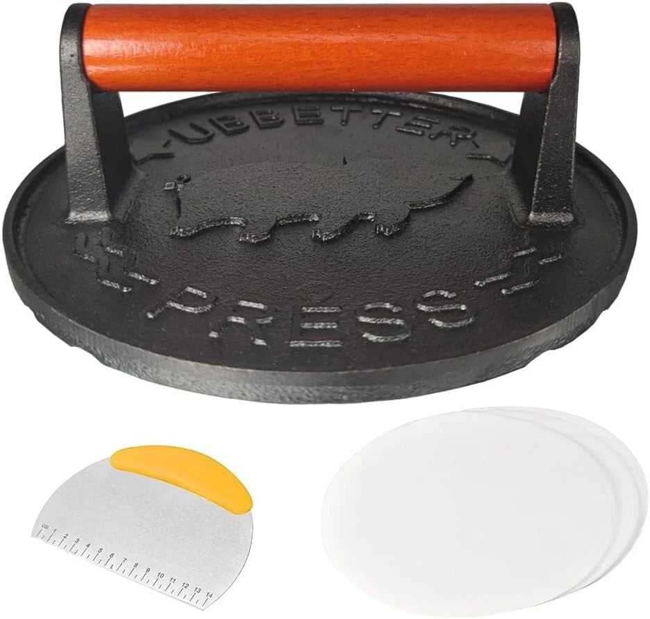 7 Inch Griddle Press Cast Iron Round Smash Grill Press Burger Smasher Bacon Meat