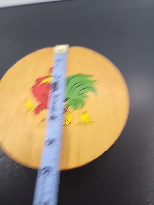Vintage Wooden Wood Hamburger Patty Press Hand Painted Folk Art Chickens Rooster gallery