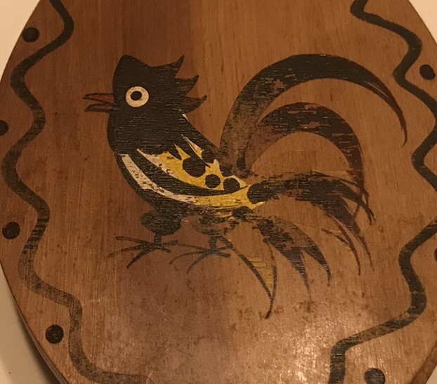 Vintage Wood Rooster Hamburger Press Hand Painted Woodpecker Ware- Japan gallery