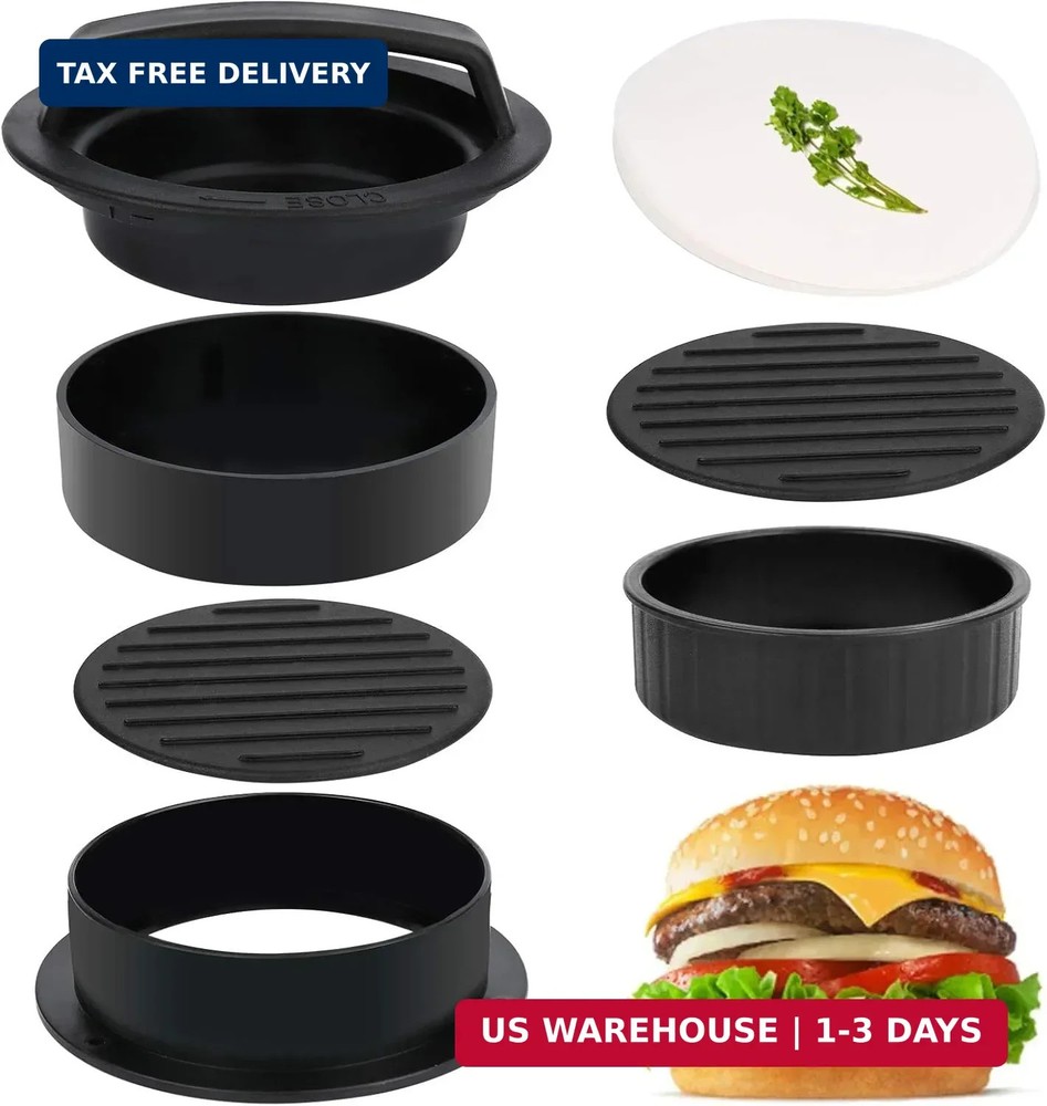 3 in 1 Stuffed Burger Press Patty Maker Rings Molds Kit, Non Stick Stuffer Hambu