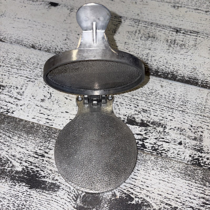 Vintage 4.5” Hamburger Press Patty Maker Aluminum Farmhouse Style Bolt Down gallery