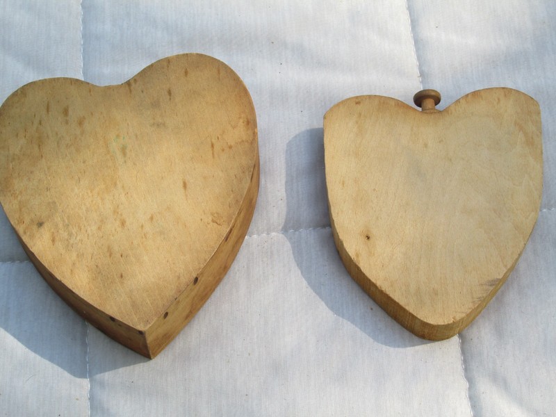Wooden Hinged Hamburger Press Vintage with wooden Heart Shaped Trinket Box gallery