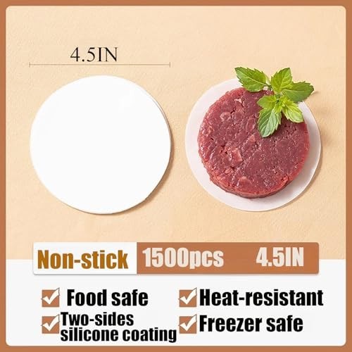 1500pcs Non-Stick Hamburger Patty Paper, 4.5" Round Wax Sheets for Freezing & BB gallery