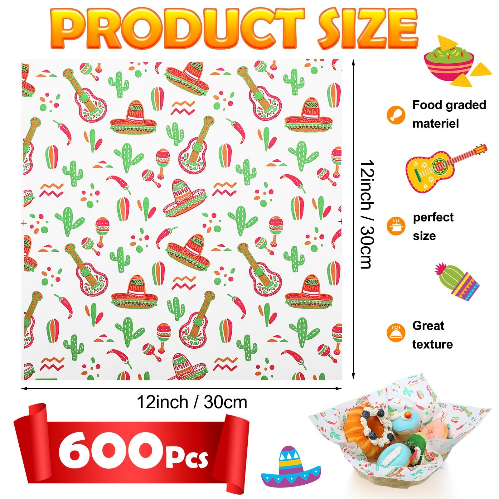 Epakh 600 Pcs Mexican Themed Deli Paper Sheets 11.81 x inches, White gallery