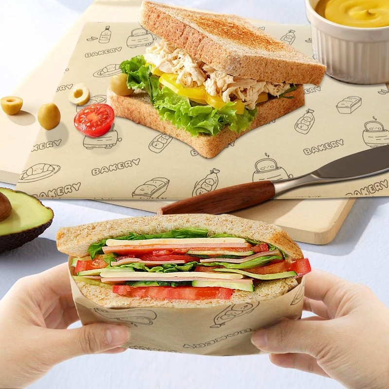 50 Pcs Sandwich Wrapping Paper Deli Wraps, Waterproof 15” x 11”, Wood gallery
