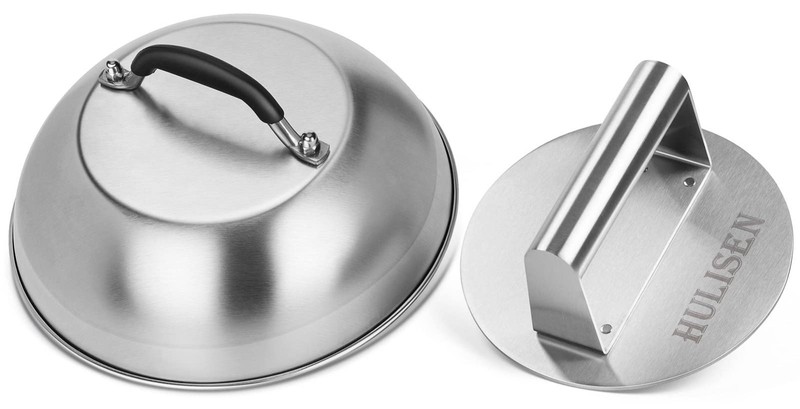 Cheese Melting Dome & Burger Press Set, 6.2" Grill Press with 9" Cover, Stainles gallery