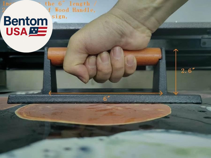 8.3"×4.3" Heavy-Duty Cast Iron Grill Burger Press and Meat Steak with Wood Handl gallery
