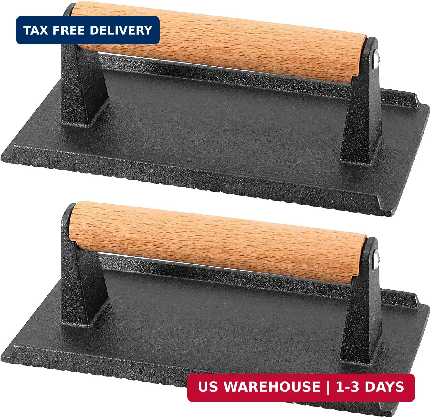 2 Pack 8 x 4 Inch Cast Iron Grill Press, Flat Heavy Weight Chef Press Bacon Grid gallery