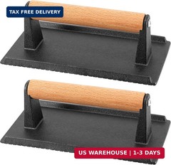 2 Pack 8 x 4 Inch Cast Iron Grill Press, Flat Heavy Weight Chef Press Bacon Grid