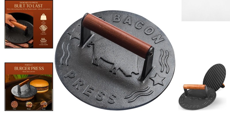Food-Grade Heavy-Duty Cast Iron Grill Press - Perfect Weight Distribution Design gallery