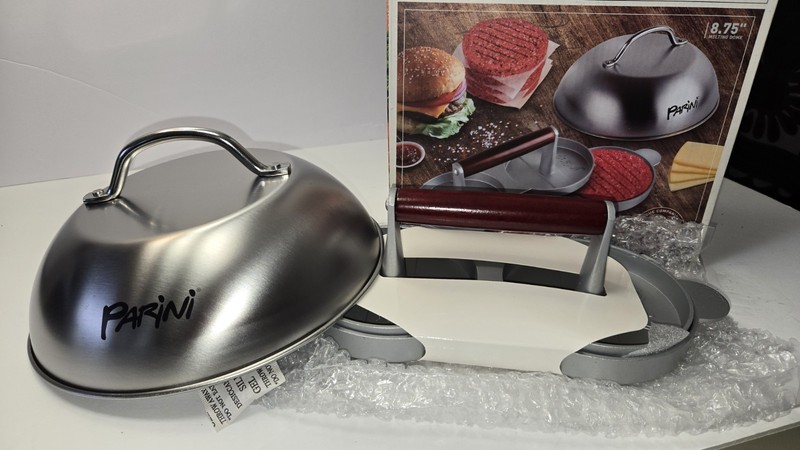 Parini Double Burger Press & Cheese Melting Dome Set Nonstick Grill BBQ Tool NEW gallery