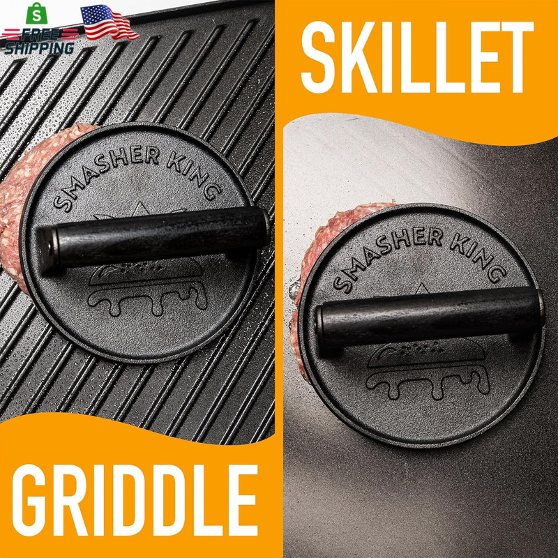 SMASHER KING™ - Premium Cast Iron Smash Burger Press Incl. 25 Pcs of Patty Paper gallery