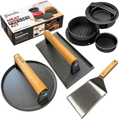 Gamalou® Smashed Burger Press BBQ Kit: 7″ round & 8.2X4.3 Rectangle Cast Iron Ba