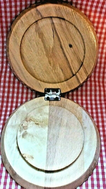 Vtg. Wooden Hamburger Patty Press ~ Hinged Lid ~ Folk Art Hand Painted Rooster gallery