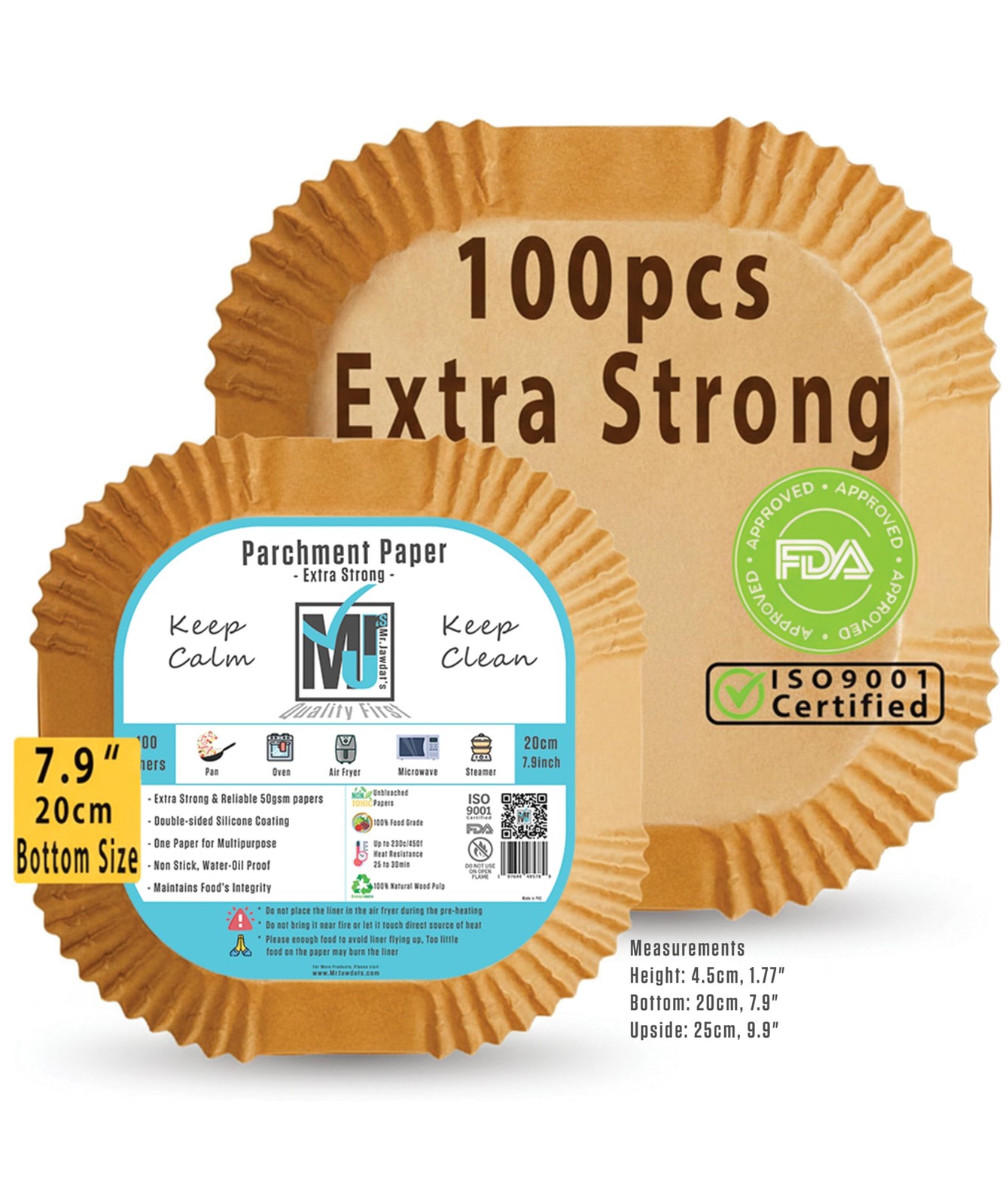 ((Extra Strong)) Air Fryer Disposable Paper Liner 100Pcs, 7.9", Square gallery