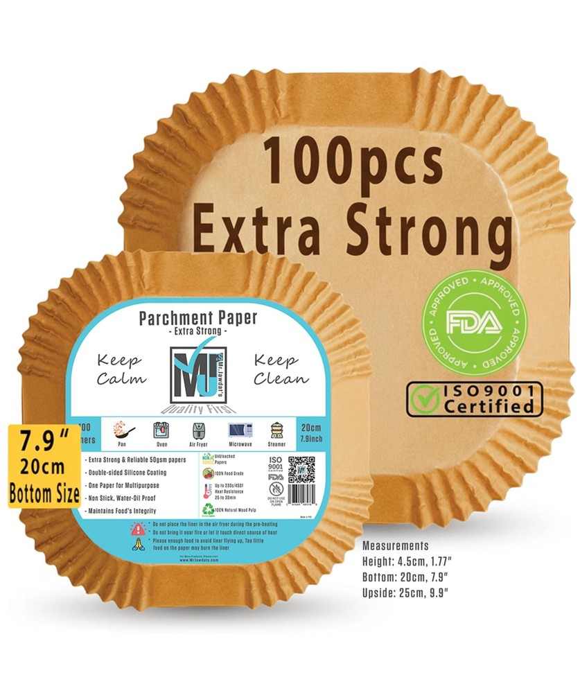 ((Extra Strong)) Air Fryer Disposable Paper Liner 100Pcs, 7.9", Square
