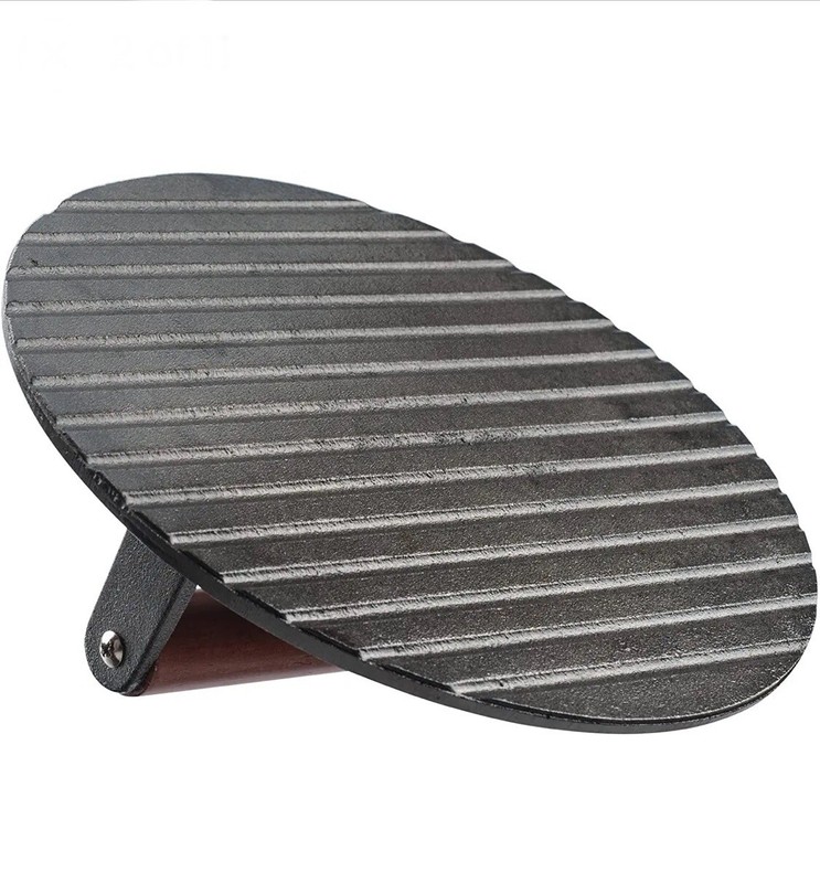 Cast Iron Grill Press Heavy Duty Bacon Press with Wood Handle 8.75 Inch Round gallery