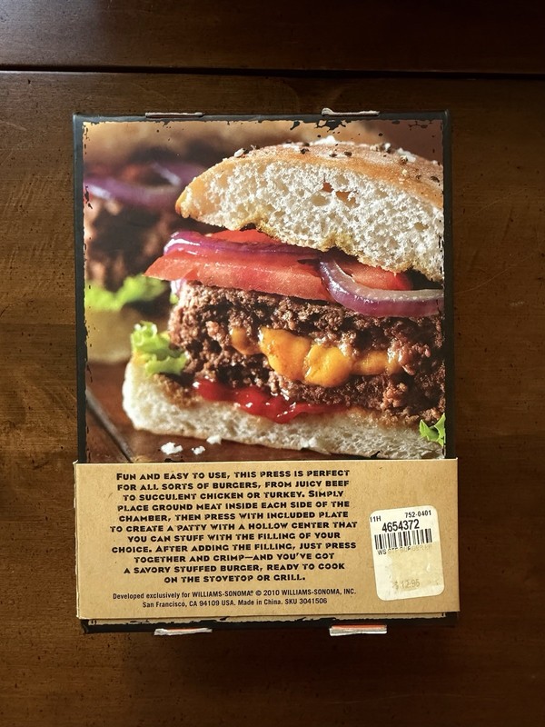 Williams-Sonoma Stuffed Burger Press Large 4 in Non-Stick Black Plastic NIB BBQ gallery