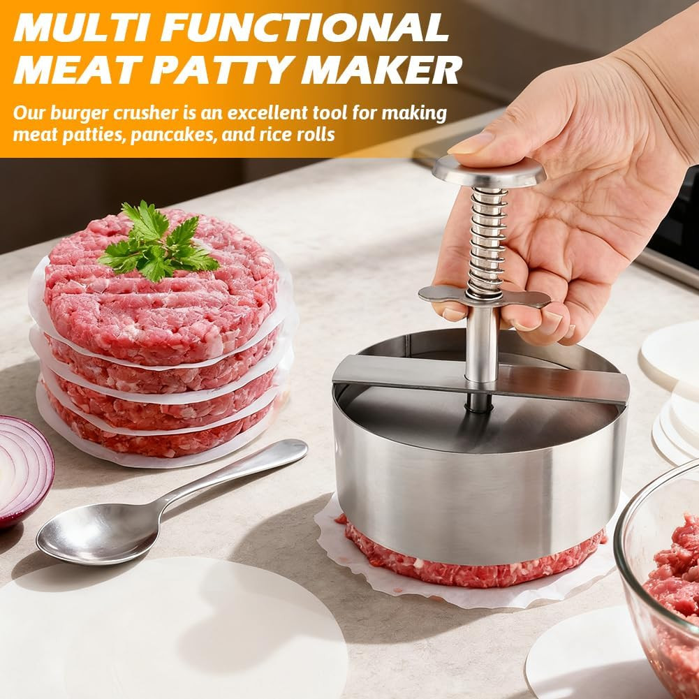 4.5" Burger Maker Press with 50 Patty Papers, 304 Stainless Steel Adjustable ... gallery