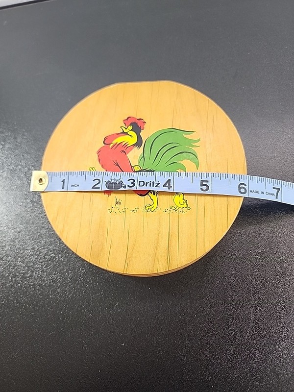 Vintage Wooden Wood Hamburger Patty Press Hand Painted Folk Art Chickens Rooster gallery