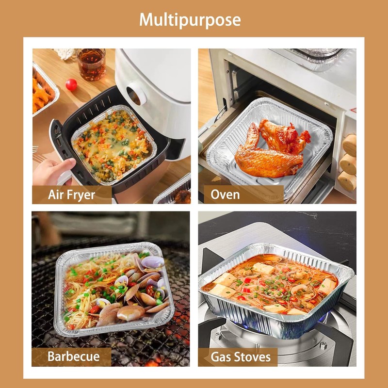 Non-Stick Disposable Air Fryer Aluminum Foil Liners 7*7 Inch-Square, Silver gallery
