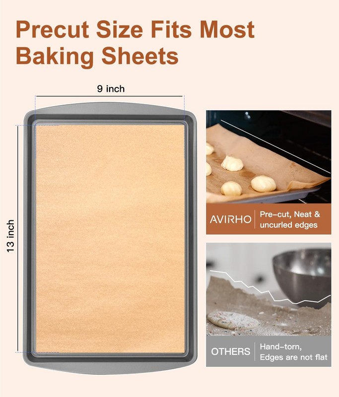 Unbleached Parchment Paper Baking Sheets, 9x13IN Precut 9*13in - 70pcs, Brown gallery