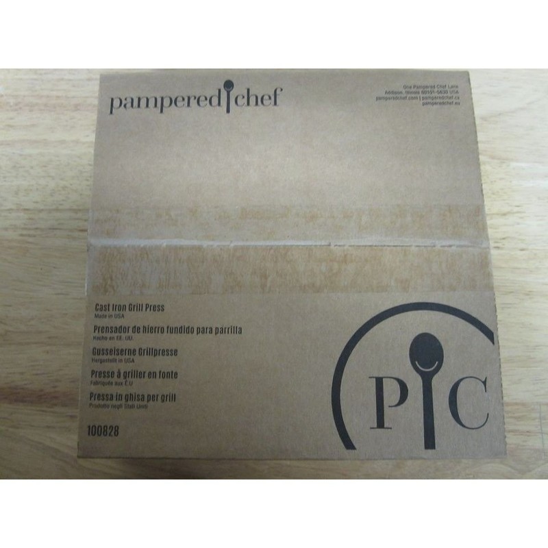 NEW Pampered Chef Cast Iron Round Grill Press 100828 - Sealed in Box gallery