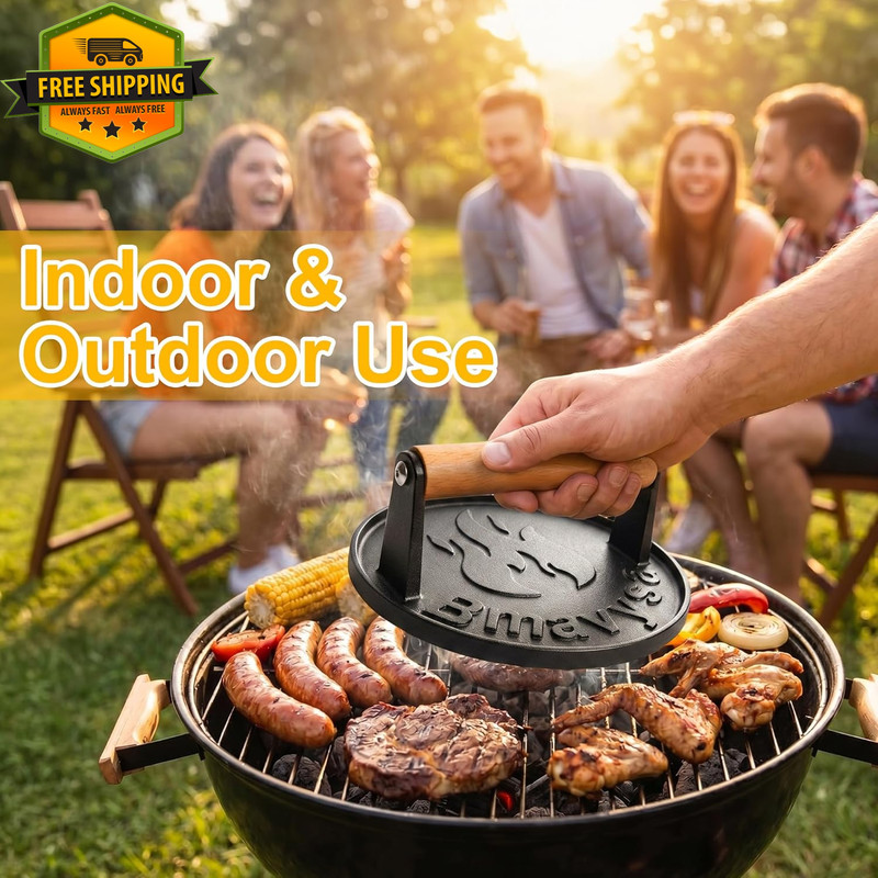 Heavy Duty Cast Iron Burger Press Non Stick Smasher For Griddle Grill BBQ Tool gallery