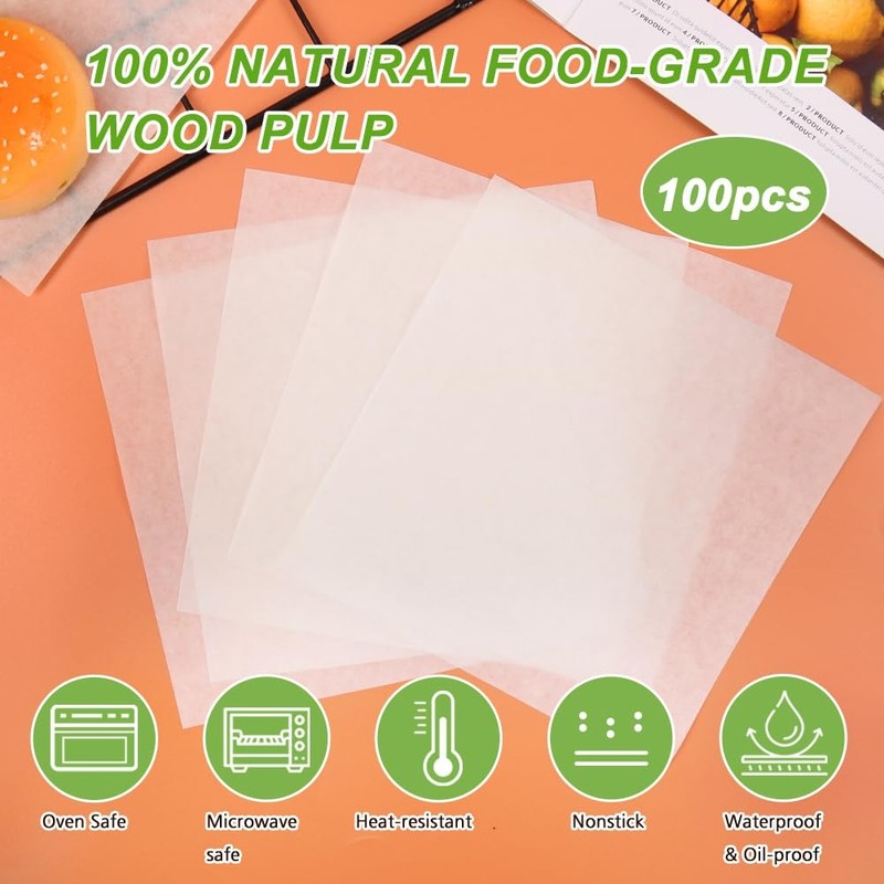 BYKITCHEN 8x8 Inch Non Stick Parchment Paper Sheet Squares 8 INCH, unbleached gallery