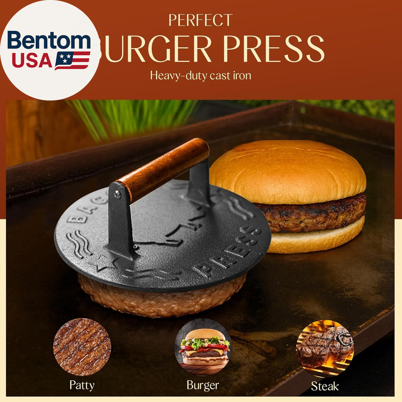 Heavy-Duty Cast Iron Burger Press 7 Inch round Burger Smasher, Grill Press for C gallery