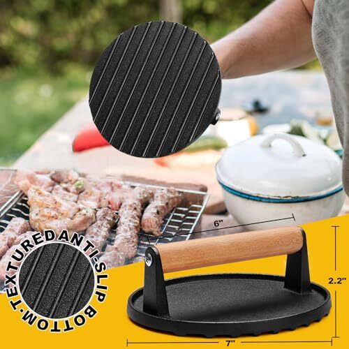 6.9 Inch Round Burger Press with Wood Handle for Griddle Bacon Press Meat Steak gallery