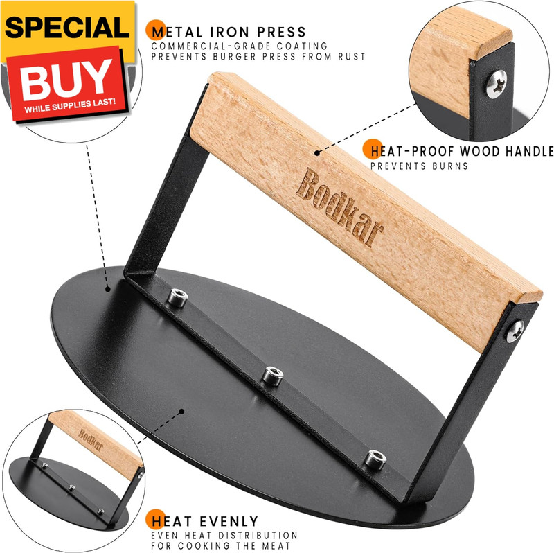 Smash Burger Press 6 inch, Round Burger Smasher Grill Press for Griddle Bacon Pr gallery