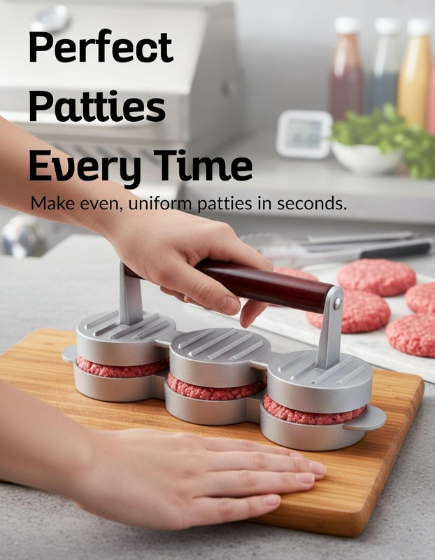 Mini Burger Press – 3-Slot Slider Patty Maker for Hamburgers, Veggie Burgers ... gallery