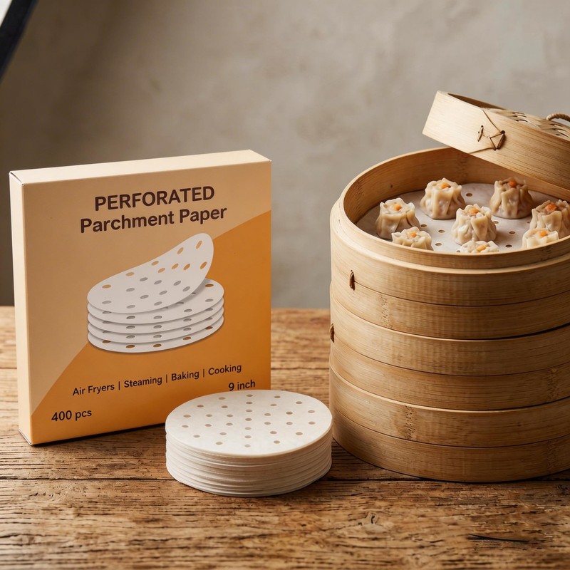 Premium Perforated Parchment Paper Air Fryer Liners 9 inch 400 pcs, White gallery