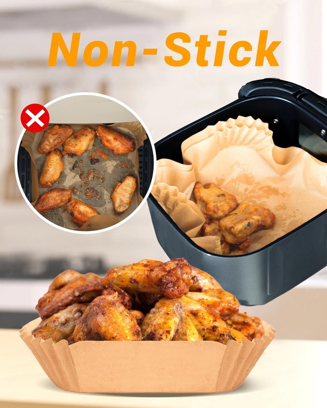 500Pcs Air Fryer Paper Liners, 8” Square Disposable 8 inches, Natural gallery