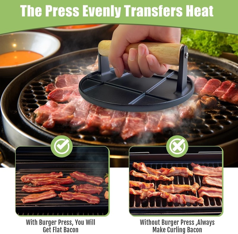 Burger Press, Smash Burger Press for Griddle with Wood Handle, Burger Smasher gallery