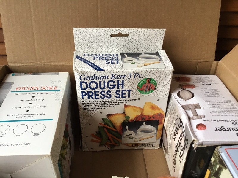 6 KITCHEN GADGETS IN BOXES CHEESE SHREDDER PEROGIE MAKER HAMBURGER PRESS ETC ETC gallery