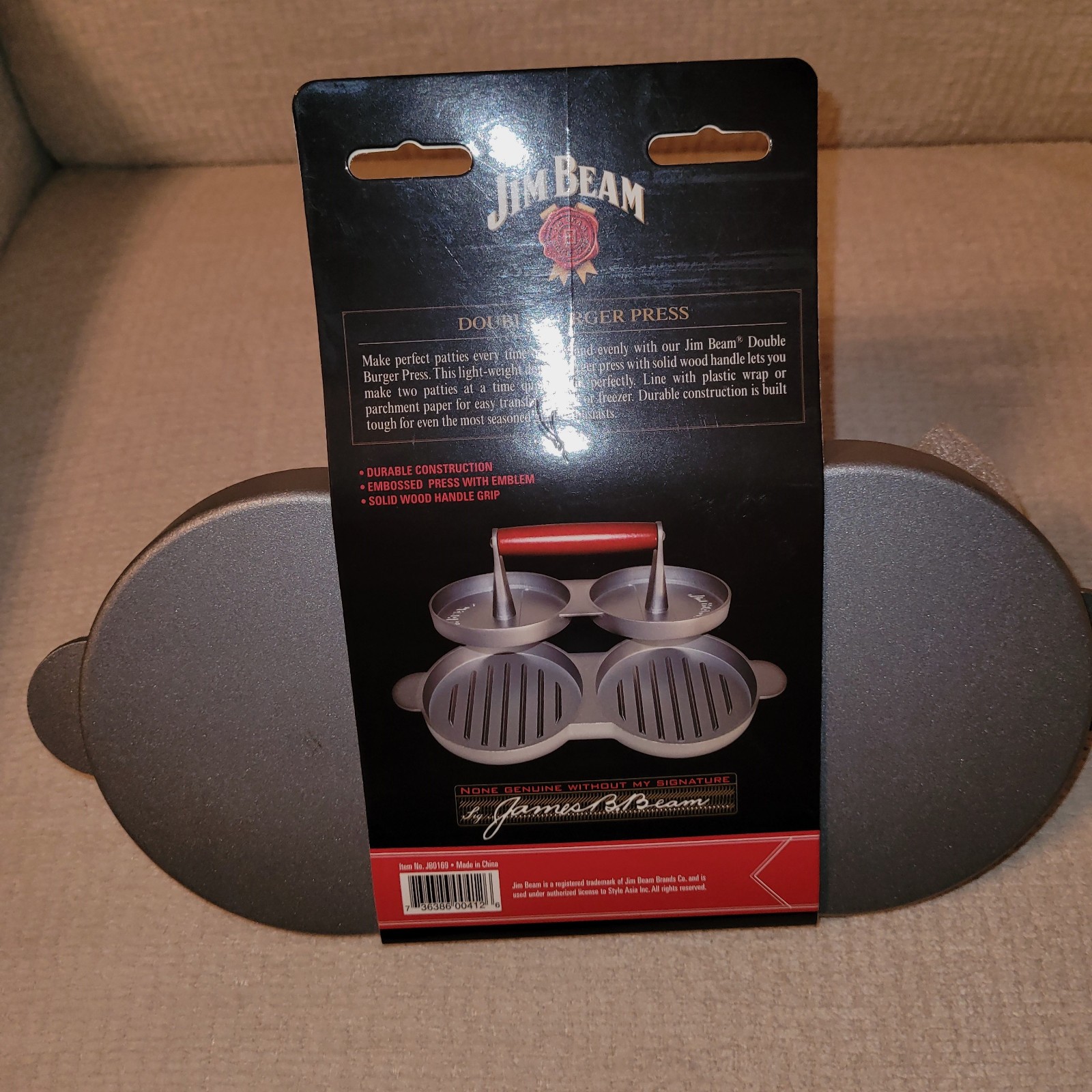 Brand New Jim Beam Double Burger Press wsolid wood grip gallery