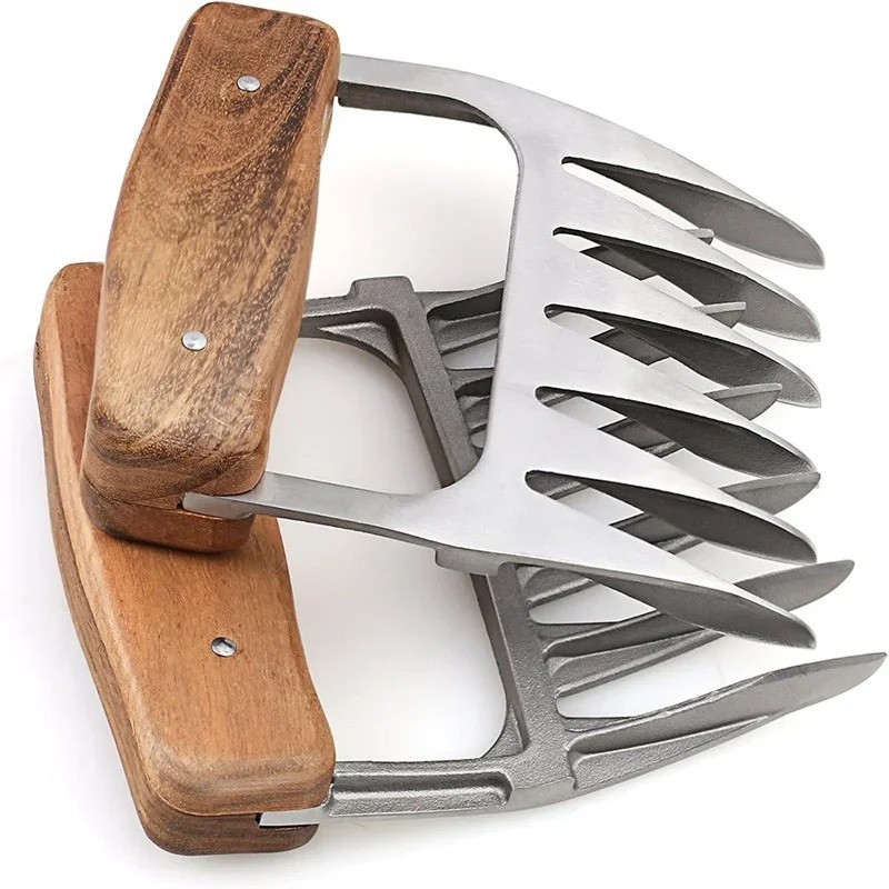 Metal Meat Shredder Claws 18/8 Stainless Steel Meat Forks Wooden Handle gallery
