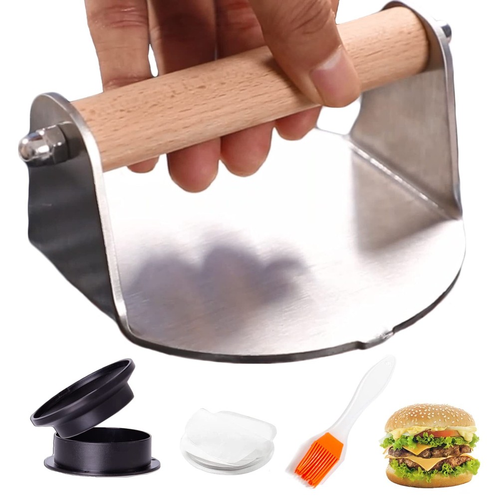 5.1 Inch Stainless Steel Burger Press Non Stick Smash Hamburger Press for BBQ