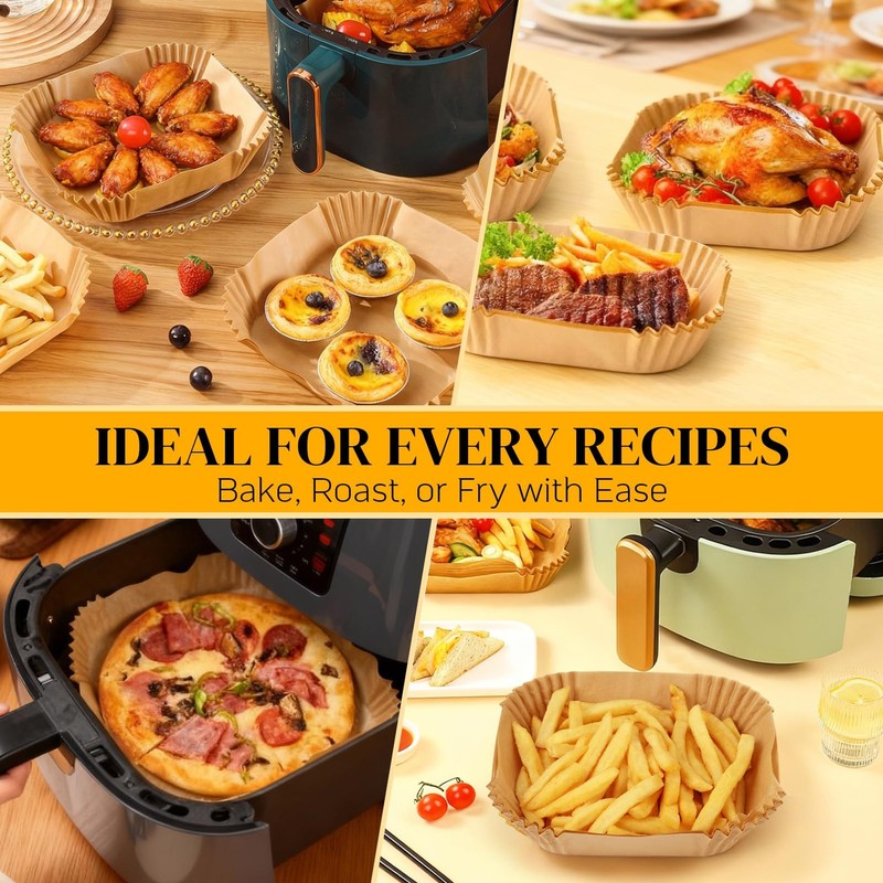 BYKITCHEN Air Fryer Sheets Liners for 9inch (5 to 8 QT)-100pcs-square, Black gallery