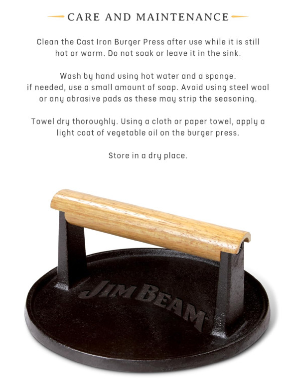 Jim Beam Cast Iron Burger Press JB0158 Black Wood Handle - 7'' gallery