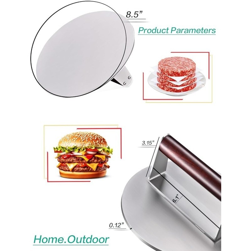 Heavy Duty 2.5 lb Stainless Steel Burger Press Non-Stick Grill Cooking Tool New gallery
