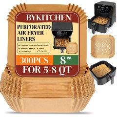 BYKITCHEN 300PCS Perforated Air Fryer Disposable 300pcs for 5 to 8 QT, Nature