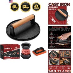 Smash Burger Press Kit, 3 in 1 Hamburger Press Patty Maker, Dark Black Cast I…