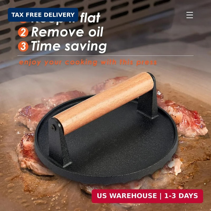 12In Cheese Melting Dome & 7In Cast Iron Grill Press, HaSteeL Stainless Steel Ba gallery
